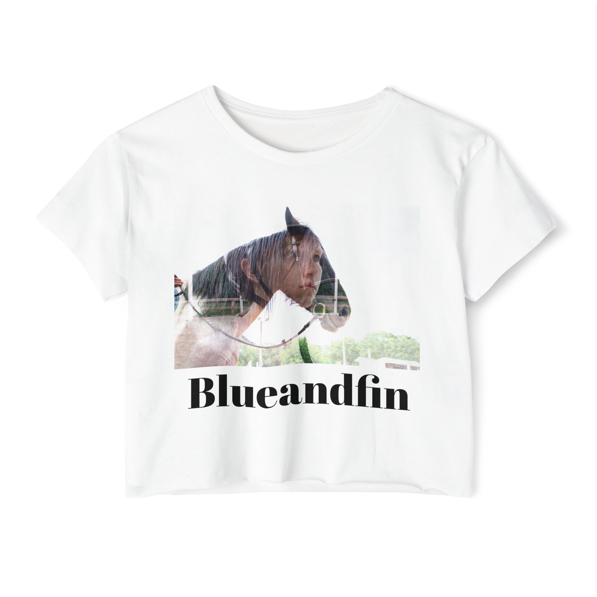 Horse Double Exposure Photo Crop Top | Blueandfin Text