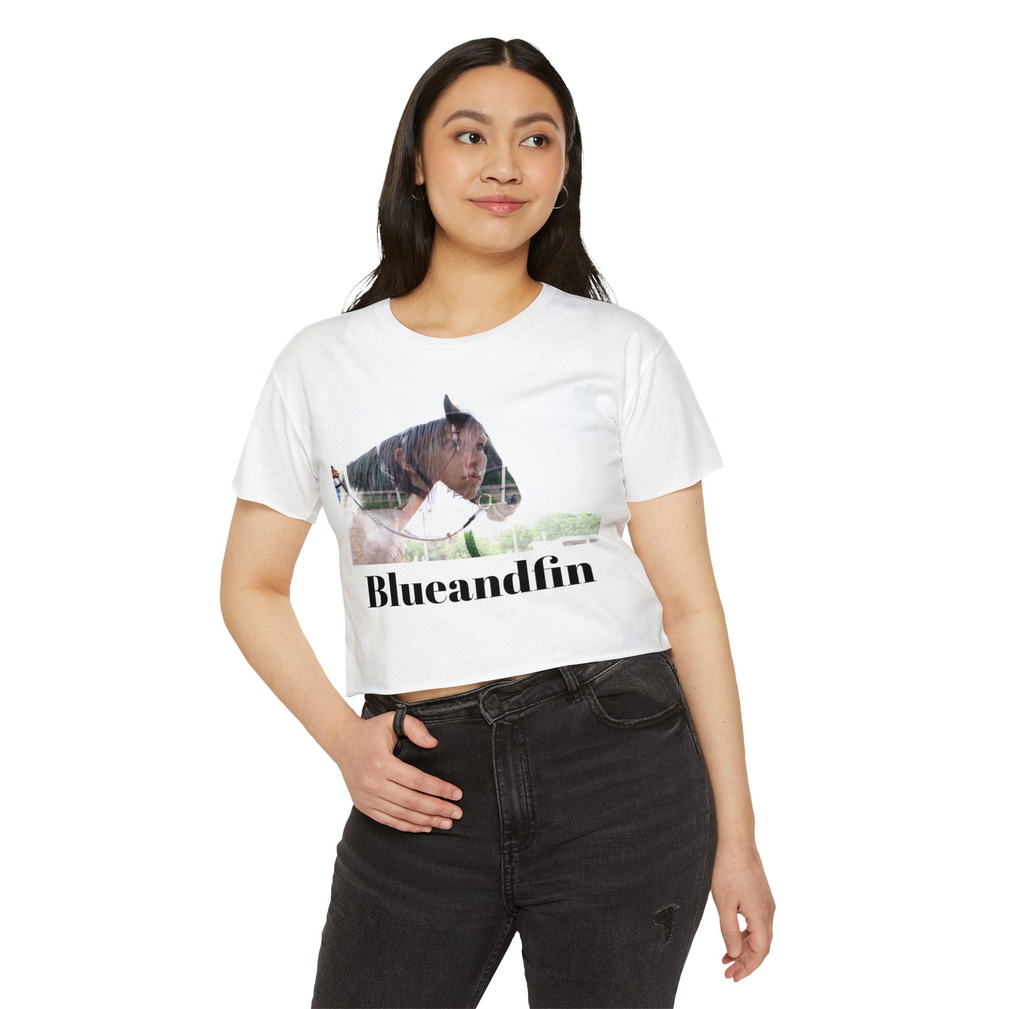 Horse Double Exposure Photo Crop Top | Blueandfin Text - Image 3