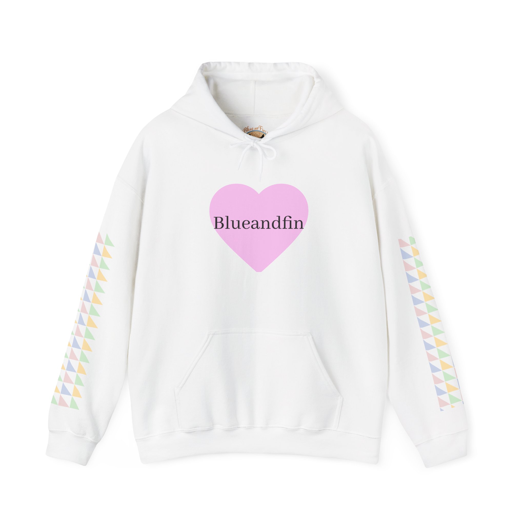 Pink Heart Blueandfin Hoodie | Photo Back Print, Triangle Sleeve Pattern