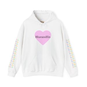 Pink Heart Blueandfin Hoodie | Photo Back Print, Triangle Sleeve Pattern